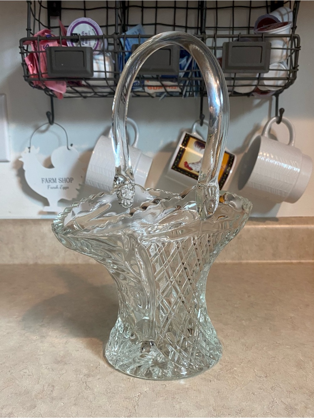 Vintage Princess House Floral Diamond Pressed Glass Bridal Basket Shabby Chic